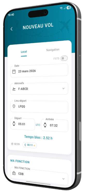 Écran d'ajout de vol AerisLog